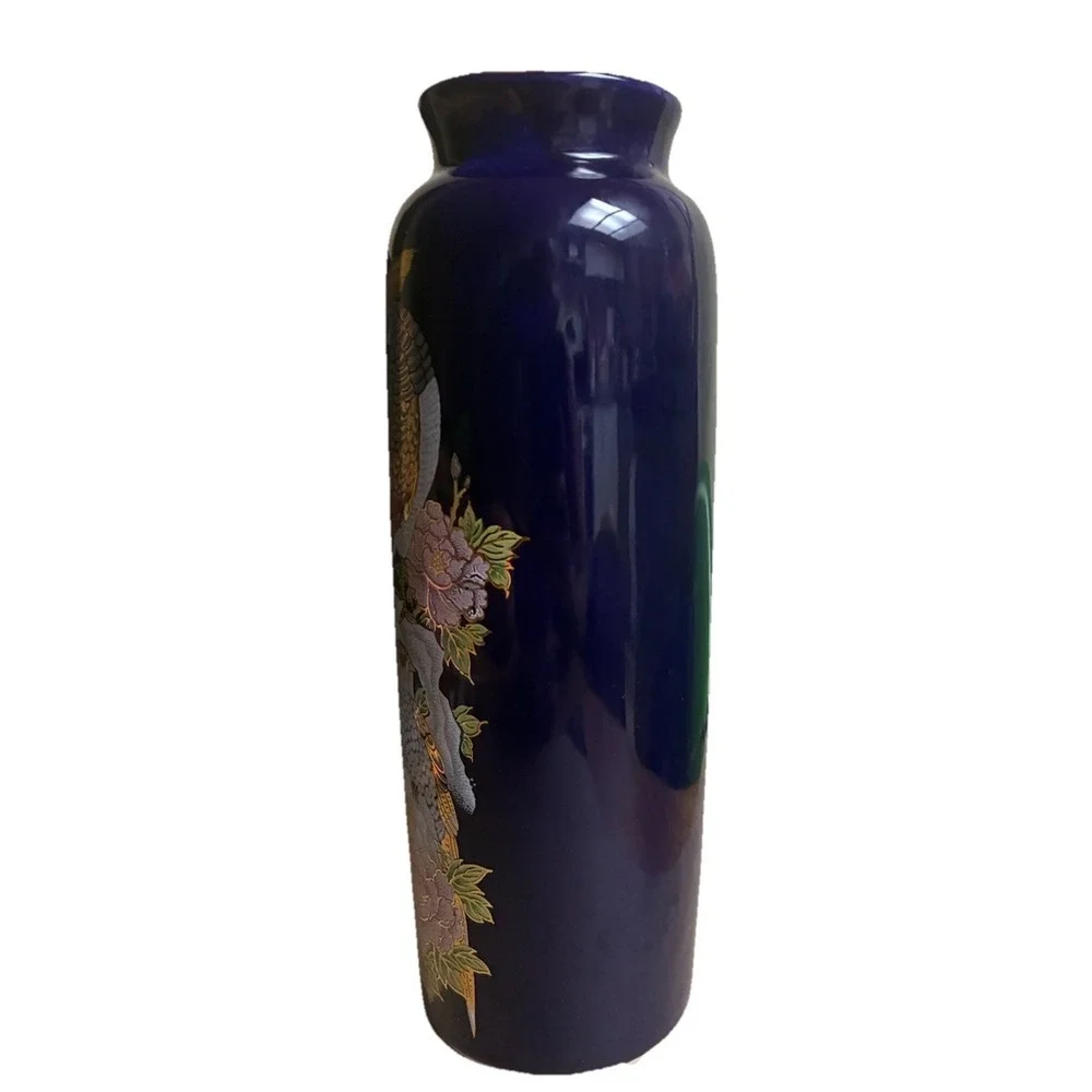 Vintage  Vase Cobalt‎ Blue Pheasant Kutani Style 9.5